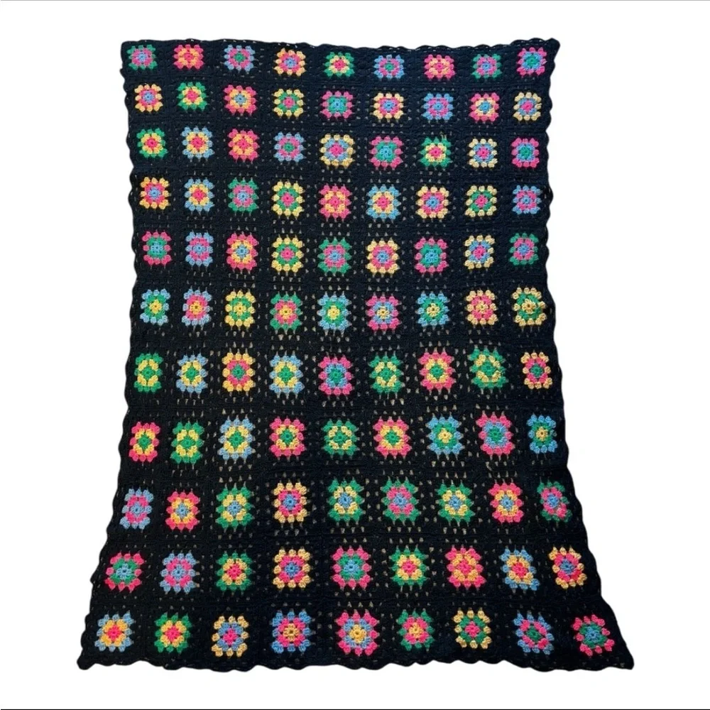 Vintage Handmade Granny Square Crochet Throw Blanket Afghan